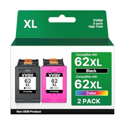 Abbildung von 62 Druckerpatronen 62XL Schwarz und Farbe für HP XL OfficeJet 5740 5742 250 Patronen Envy 7640 5540 5640 5646 5548 5544 5643(2er Pack)