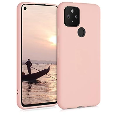 Abbildung von kwmobile Hülle kompatibel mit Google Pixel 5 weiches TPU Silikon Case Cover geeignet für kabelloses Laden Rosegold matt