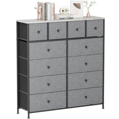 Abbildung von Clevich Stoff Kommode, Schminktisch Schrank, Aufbewahrungsschrank, 12 Schubladen aus Stoff, Metallrahmen, industrieller Stil, für Wohnzimmer, Flur, Schlafzimmer