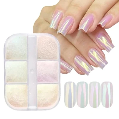 Abbildung von GZSYY Pearl Powder Nail Chrome Glitzerpuder 6 Farben Nagel Spiegel Pulver Mirror Nägel Glitzer Chrom Pigmente für