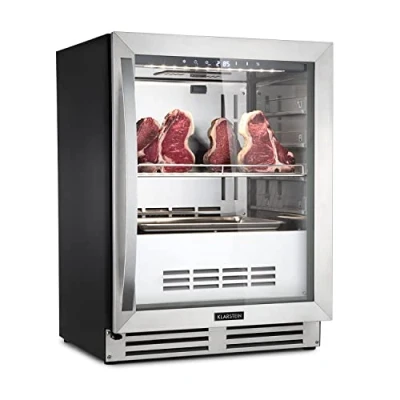 Abbildung von Klarstein Kühlschrank, Reifeschrank für Dry Aged Beef, 1 Zonen Kühlschrank mit Glastür, In und Outdoor LED Beleuchtung, Freistehend oder Einbaukühlschrank, Temperaturbereich, 25 C, 98 L