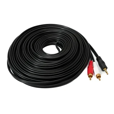 Abbildung von System S Cinch 2 RCA Kabel 15 m Stecker zu AUX 3,5 mm Klinke Stereo AV in Schwarz