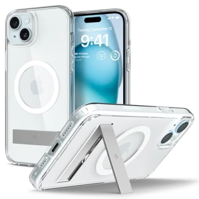 Abbildung von Spigen für iPhone 15 Plus Ultra Hybrid S MagFit All in One Hülle mit Ständer Kompatibel MagSafe Handyhülle Case Schutzhülle Crystal Clear