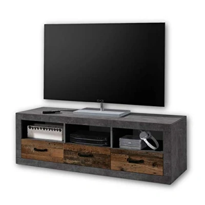 Abbildung von Stella Trading INDIANA Vintage TV Board in Old Wood Optik, Betonoxid ausdrucksstarkes Retro Lowboard für Ihr Wohnzimmer 147 x 49 45 cm (B/H/T)