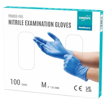 Abbildung von EUROPAPA® 100x Nitrilhandschuhe Einweghandschuhe Einmalhandschuhe Untersuchungshandschuhe Nitril Handschuhe puderfrei ohne Latex unsteril latexfrei disposible gloves (M, Ocean Blau)