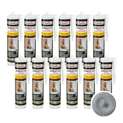 Abbildung von Isolbau Zement Fix 12 x 300 ml Betongrau Express Reperaturmörtel Dichtungsmasse für Fugen &amp; Risse im Innen Außenbereich, Kartusche
