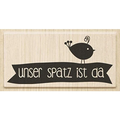 Abbildung von Knorr prandell 211800203 Stempel aus Holz (Geburt) Motivgröße 7,5 x 3,4 cm , Motiv: Unser Spatz ist da