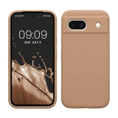 Abbildung von kwmobile Hülle kompatibel mit Google Pixel 8a Silikon Handy Case Handyhülle weiche Oberfläche kabelloses Laden Cappuccino