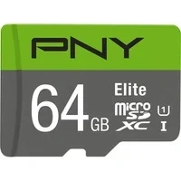 Abbildung von PNY Elite 64GB microSDXC Speicherkarte + SD Adapter, 100MB/s Lesegeschwindigkeit, Klasse 10 UHS I, U1 für Full HD Video