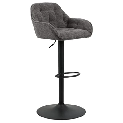 Abbildung von AC Design Furniture Bentley Lounge Barhocker 2er Set, Anthrazit mit Rückenlehne und Armlehnen, Gepolsterte Schwarzer Trompetenbasis, Hochstühle für die Hausbar, Esszimmermöbel