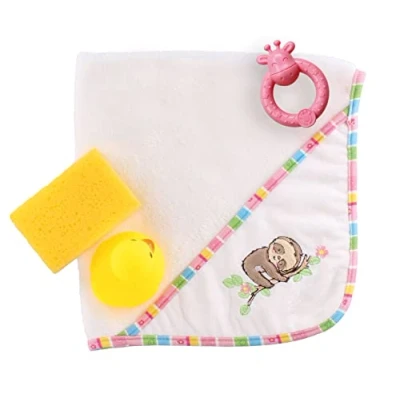 Abbildung von Puppen Kapuzenbadetuch Faultier Flauschi (48 x 48 cm) mit Zubeh&ouml;r