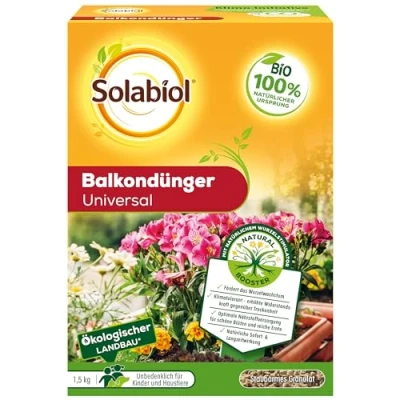 Abbildung von Solabiol Bio Balkondünger Universal, Blumendünger mit Wurzelstimulator und natürlicher Sofort Langzeitwirkung, 1,5 kg