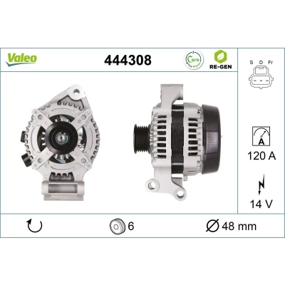 Abbildung von VALEO 444308 Lichtmaschine 14V 120A FORD: Focus 2 Schrägheck, Kombi, Limousine, VOLVO: S40 II
