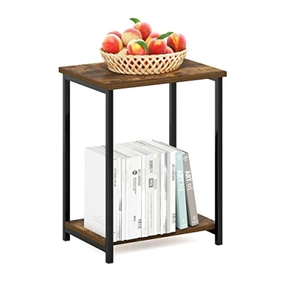 Abbildung von Furinno Simplistic Industrial Beistelltisch mit Metallrahmen, 1er Pack, Amber Pine