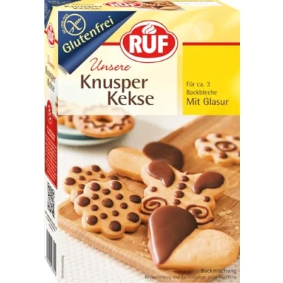 Abbildung von RUF Glutenfreie Kekse mit Kakaoglasur, Backmischung für 3 Backbleche Plätzchen, Zöliakie geeignet, 100% Glutenfrei