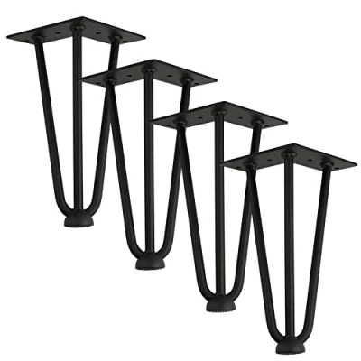 Abbildung von Qrity Haarnadel Tischbeine, 3 Stangen Füße, DIY Black Hairpin Couchtisch Beine Heavy Duty Metall Möbel Bein für Beistelltisch, Bank und Nachttisch, Set von 4, 8&quot;