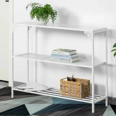 Abbildung von HDANI Schmaler Konsolentisch mit 3 Ablagen,Industrieller Eingangstisch,Sofa Beistelltisch,Flurtisch, Metall Sofatisch,Eingangstisch für (Weiß, 30x100x80cm)