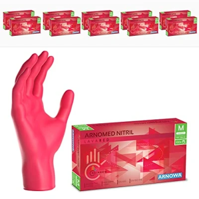 Abbildung von 2000 Stück ARNOMED Einweghandschuhe Rot, Einmalhandschuhe M, Nitril Handschuhe Einweg, Nitrilhandschuhe puderfrei, Gummihandschuhe Schutzhandschuhe, in XS, S, L, XL
