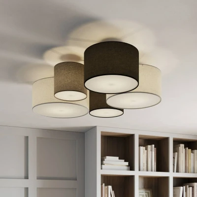 Abbildung von TRIO Leuchten Deckenleuchte Hotel, ohne Leuchtmittel, Deckenlampe 5 flammig, mehrfarbige Stoffschirme (weiß, schwarz, grau)