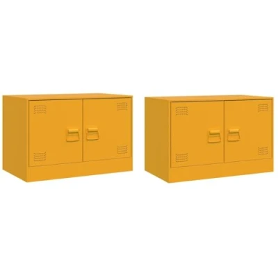 Abbildung von vidaXL TV Schrank 2 STK., Lowboard für Fernseher, Fernsehtisch mit Stauraum, Fernsehschrank Wohnzimmer, Möbel HiFi Schrank, Senfgelb Stahl
