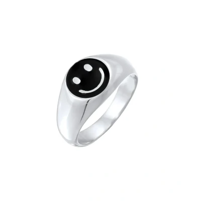 Abbildung von Kuzzoi Smiley Emoij Ring, Herren, Größe: 60, Schwarz