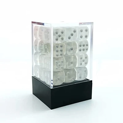 Abbildung von Bescon 12mm 6 Sided Dice 36 in Brick Box, Six Die (36) Block of Dice, Clear with White Pips
