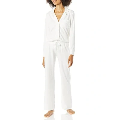 Abbildung von Amazon Essentials Damen Schlafanzug Set Baumwollmodal Langärmliges Hemd Und Lange Hose (Erhältlich In Übergröße), Weiß, L