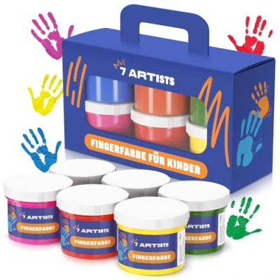 Abbildung von 7 Artists Fingerfarbe Fingerfarben Kinder Ungiftig Set 6x60ml, Fingermalfarben Für