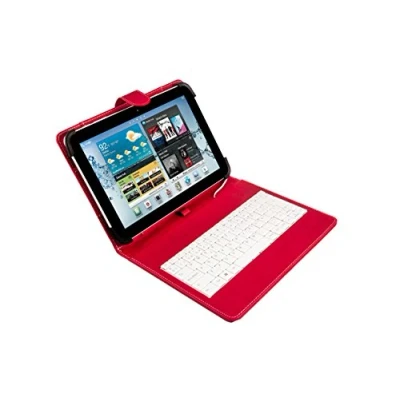 Abbildung von SilverHT 19161 Tastatur für Mobilgeräte Rot, Weiß QWERTY Spanisch Tastaturen (Rot, Weiß, Leder, Universal, 25,6 cm (10.1 Zoll), QWERTY, Spanisch)