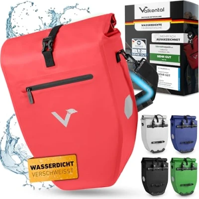 Abbildung von Valkental Große &amp; wasserdichte Gepäckträgertasche 28L Füllvolumen Fahrradtasche für Gepäckträger mit Reflektoren in Rot