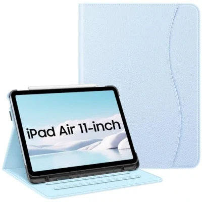 Abbildung von Fintie Hülle für iPad Air 11 Zoll M2 (2024), 5. Generation (2022) / 4. Gen 10,9 Zoll, Multi Winkel Betrachtung Folio Stand Schutzhülle Case Cover mit Dokumentschlitze, Himmelblau