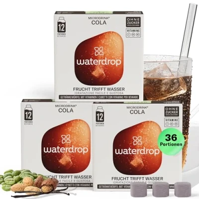 Abbildung von waterdrop® Cola SPECIAL EDITION Microdrink, 36 Drops Würfel ohne Kalorien, Geschmack für Wasser zuckerfrei, zero sugar