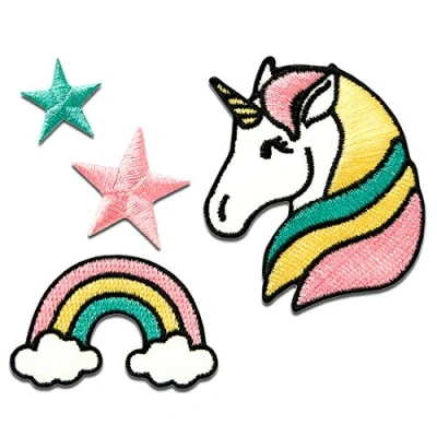 Abbildung von Catch the Patch Aufnäher Bügelbild, Aufbügler, Applikationen, Patches, Flicken, zum aufbügeln, Polyester, Set Einhorn Stern Regenbogen Größe: verschiedene Größen