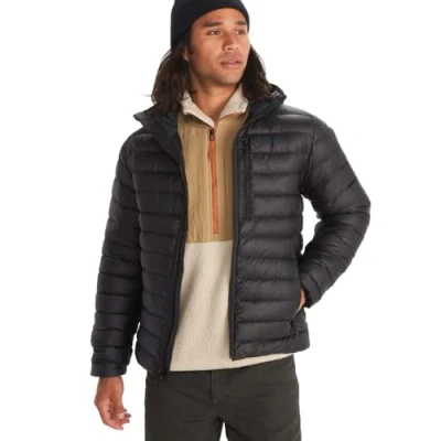 Abbildung von Marmot Herren Highlander Hoody, Leichte Daunenjacke, warme Winterjacke, wasserabweisende Steppjacke, winddichte Funktionsjacke, klein packbare Outdoorjacke mit Kapuze, Black, XXL