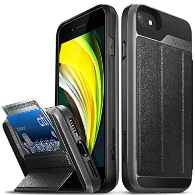 Abbildung von VENA iPhone SE 2020 / 8 7 Hülle, vCommute (Military Grade, Kartenfach) HandyHülle mit Standfunktion, Leder Flip Brieftasche Etui Schutzhülle für Apple SE2 (4.7 inch) Grau