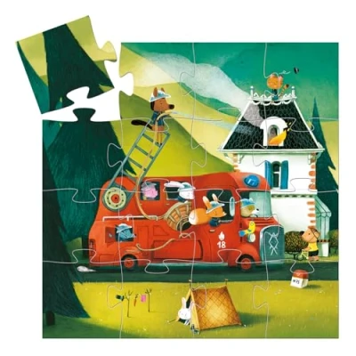 Abbildung von DJECO Puzzle mit Feuerwehrauto Illustration 16 Teile für Kinder ab 3 Jahren, Puzzleteile