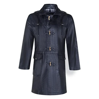 Abbildung von Infinity Leather Schwarzer Klassischer 3/4 Leder Dufflecoat für Herren S