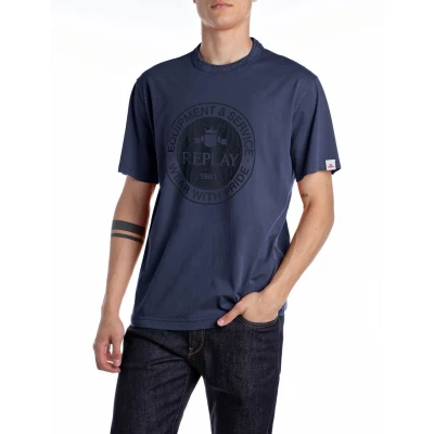 Abbildung von Replay Tshirt print, Herren, Größe: Large, Medium blue