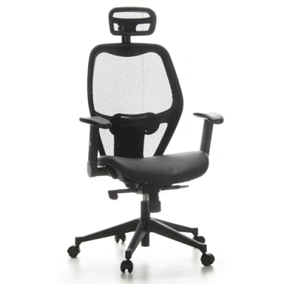 Abbildung von hjh OFFICE 657401 Profi Bürostuhl Astra LUX Stoff Schwarz Drehstuhl mit Lordosenstütze, Armlehnen höhenverstellbar