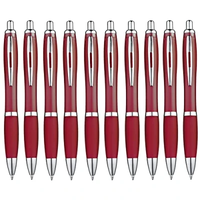 Abbildung von Libetui Set 10 ergonomische Kugelschreiber Dunkelrot Kulis blauschreibend rutschfeste Griffzone Großraumine Blau bordeaux Druckkugelschreiber Burgunde