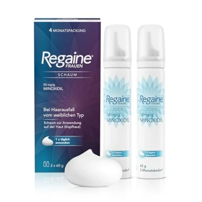 Abbildung von REGAINE Frauen Schaum mit Minoxidil: Stoppt erblich bedingten Haarausfall bei und regt das Haarwachstum an, 4 Monatspackung, 2 x 60 g