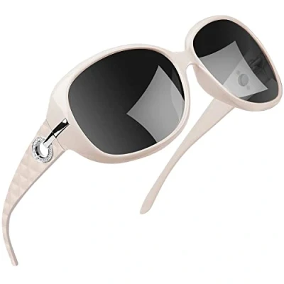 Abbildung von Joopin Weiße Sonnenbrille Damen Groß und Klassische Polarisierte UV400 Vintage mit XL Übergroßer Rahmen (Elegant Beige)