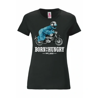 Abbildung von Logoshirt Sesamstrasse KRÜMELMONSTER Motorrad Tshirt print, Damen, Größe: XS, Schwarz