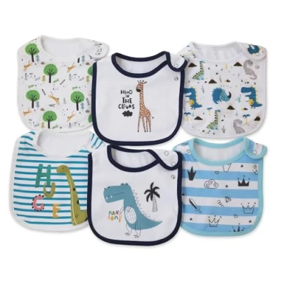 Abbildung von Maiwamita 6er Pack wasserdichte Baby Lätzchen aus Baumwolle für Mädchen und Jungen zum sabbernden Essen mit Druckknopf (Multi10)