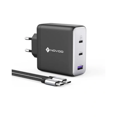 Abbildung von NOVOO 100 W Ladegerät USB C Schnellladegerät 120 kompakt 3 Anschlüsse für MacBook Pro Air GaN iPhone Galaxy S23/S22 iPad Mini Steam Deck