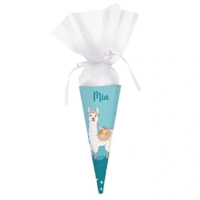 Abbildung von Striefchen® Schultüte für Mädchen mit Namen zur Einschulung Zuckertüte Alpaka 28 cm