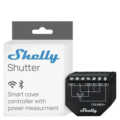 Abbildung von Shelly Shutter WLAN betriebener Smart Relaisschalter, 2 Kanäle, 4A, Leistungsmessung, Rolladenschalter, Jalousien, Hausautomation, Fernsteuerung, Kein Hub Erforderlich, Alexa &amp; Google Home