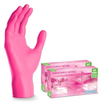 Abbildung von 1000x ARNOMED Einweghandschuhe Pink 10x100 Stk, Einmalhandschuhe M, Nitril Handschuhe Einweg, Nitrilhandschuhe puderfrei, Gummihandschuhe Einweg Schutzhandschuhe in XS, S, L, XL
