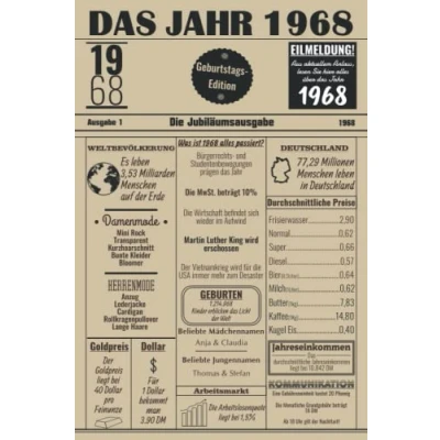 Abbildung von Das Jahr 1968: Notizbuch Mit Cover Im Zeitungsdesign / Jahrgang 1968