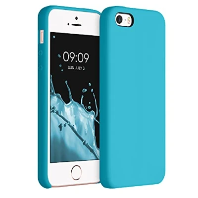 Abbildung von kwmobile Hülle kompatibel mit Apple iPhone SE (1.Gen 2016) / 5 5S Silikon Handy Case Handyhülle weiche Oberfläche kabelloses Laden Meerblau